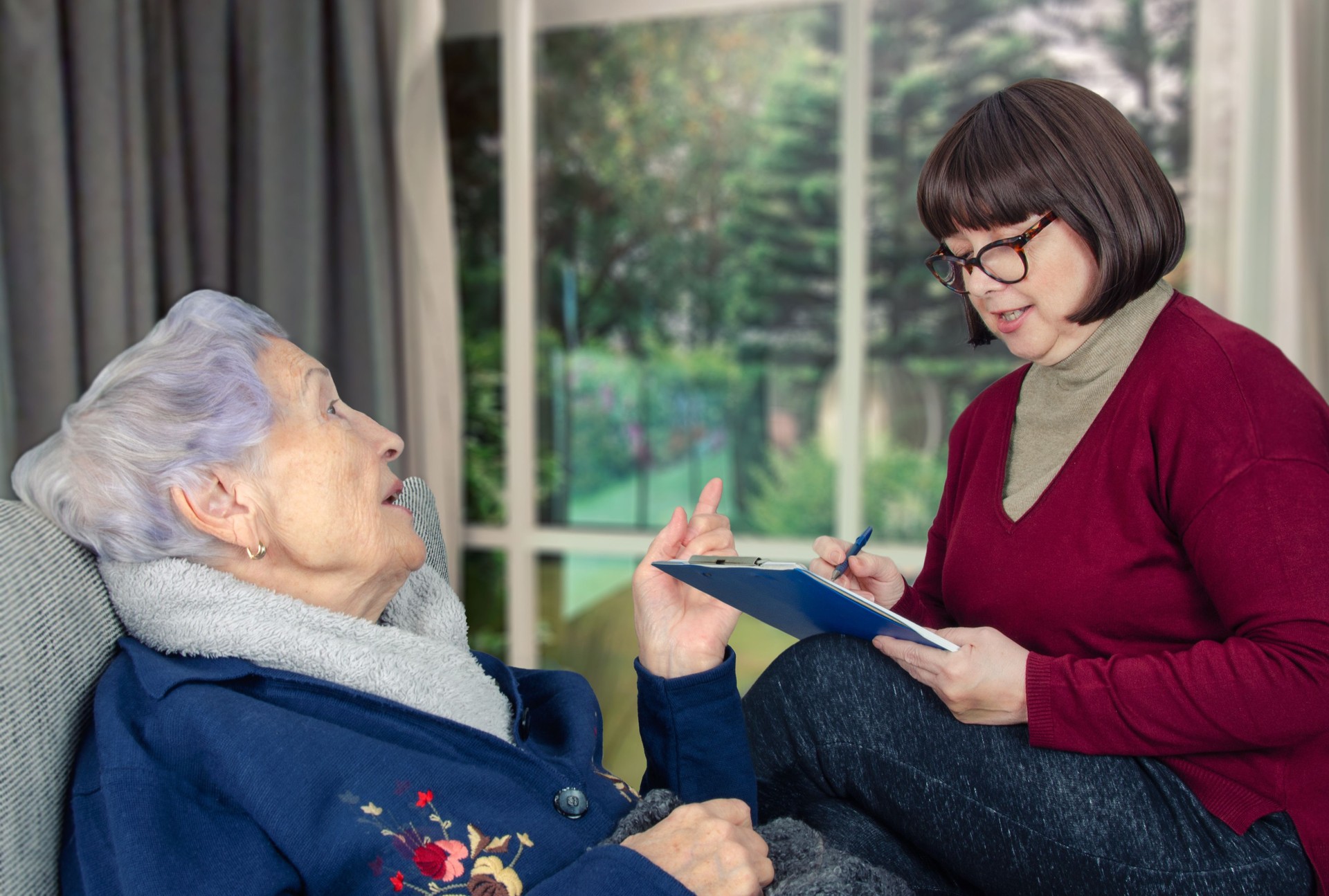 Social worker captures valuable insights from talkative senior during routine welfare check.